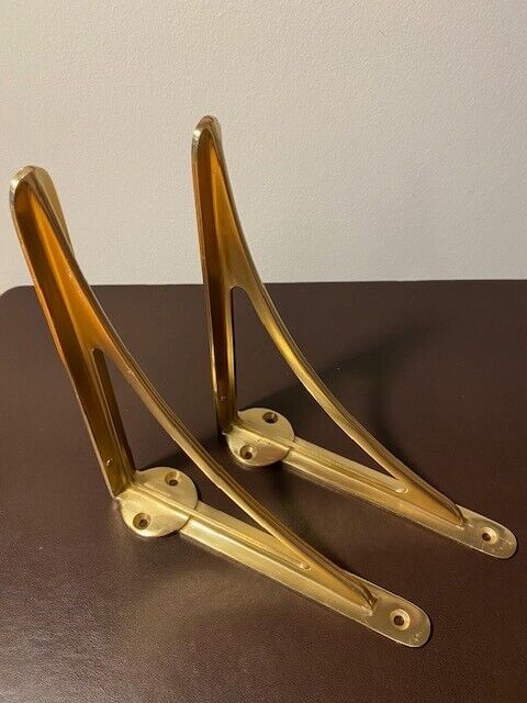 Rejuvenation Arched Shelf Brackets 8 in, Aged Brass and Walnut Shelf-24 x 8 in