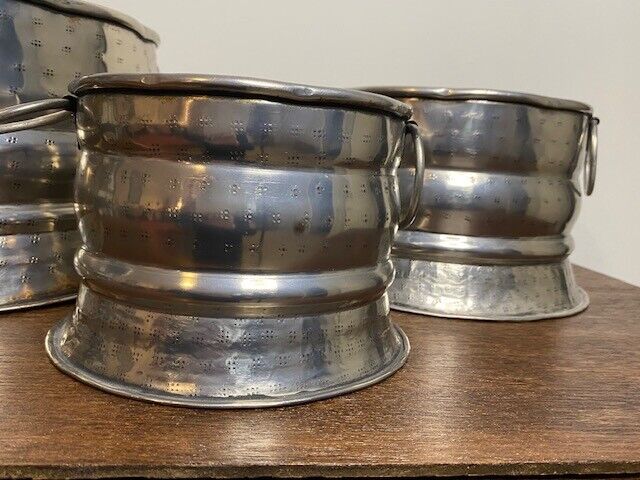 Set of 3 Stamped Metal Planters with Loop Handles, 12 ", 9 1/2 ", 7 "