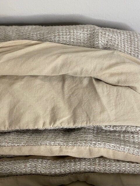 Pottery Barn Q/F European Flax Linen Waffle Duvet Cover,  Flax