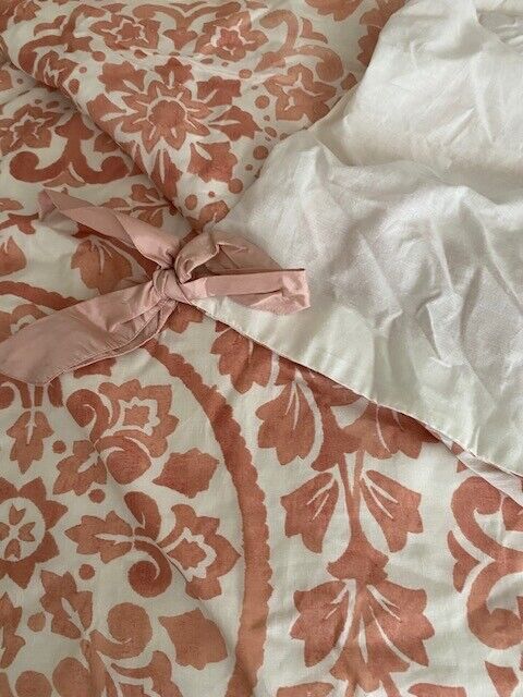 Pottery Barn K/CK Ana Medallion Cotton/Linen Duvet Cover, Coral & Ivory