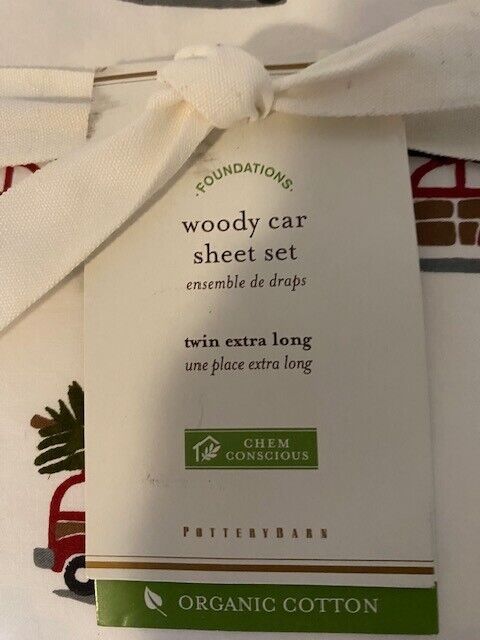 Pottery Barn Organic Woody Car Percale Sheet Set, Twin XL