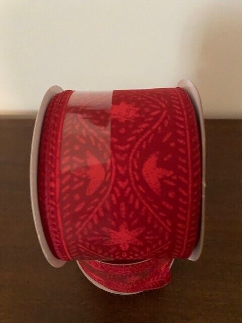 Place and Time Holiday Ribbon, Red on red, wired edge 2 1/2" x 8.3 yds