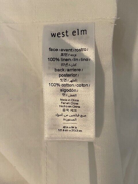 West Elm European Flax Linen Curtain, 48 x 84 in Cotton Lined, White