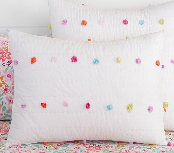 Pottery Barn Rainbow Pom Pom Quilted Standard Pillow Sham