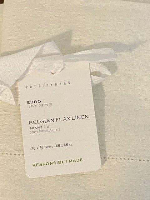 Pottery Barn Set of 2 Belgian Flax Linen Euro Shams, Ivory