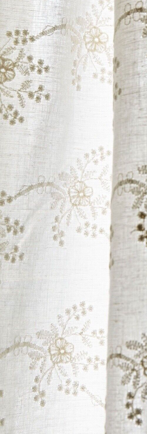 Green Row Floral Embroidered 48 x 84" Drape, White