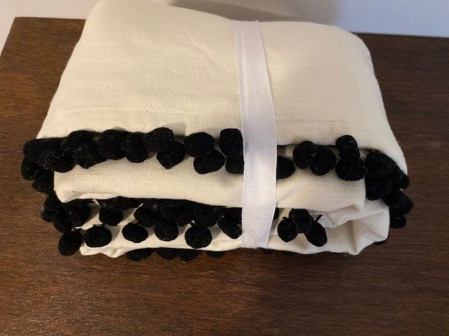 Pottery Barn Emily & Merritt 44 x 84 in Pom Pom Curtain-Black Out, Ivory & Black