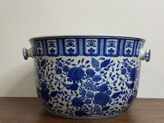 Williams Sonoma Home Aerin XL Blue and White Planter with Handles