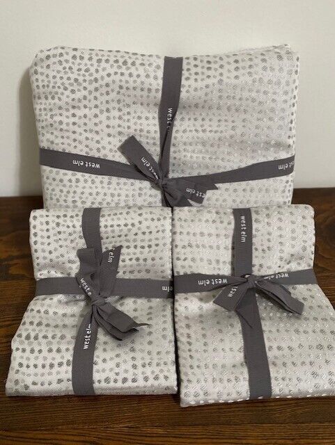 West Elm Full/Queen Platinum & Silver Dotted Duvet & 1 King Sham &1 Euro Sham