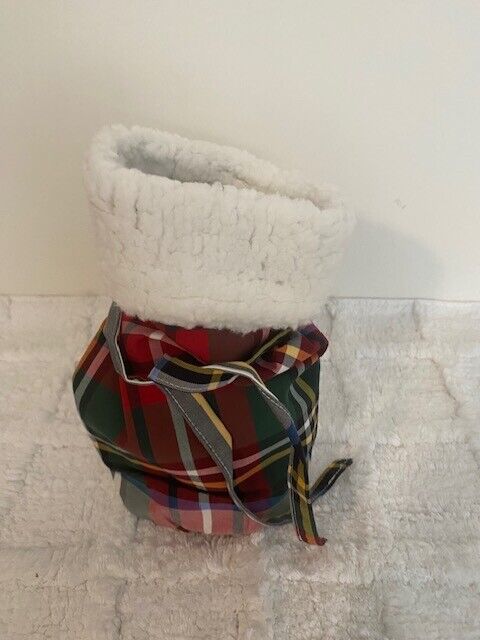 Pottery Barn Stewart Plaid with Sherpa Cuff Gift Bag