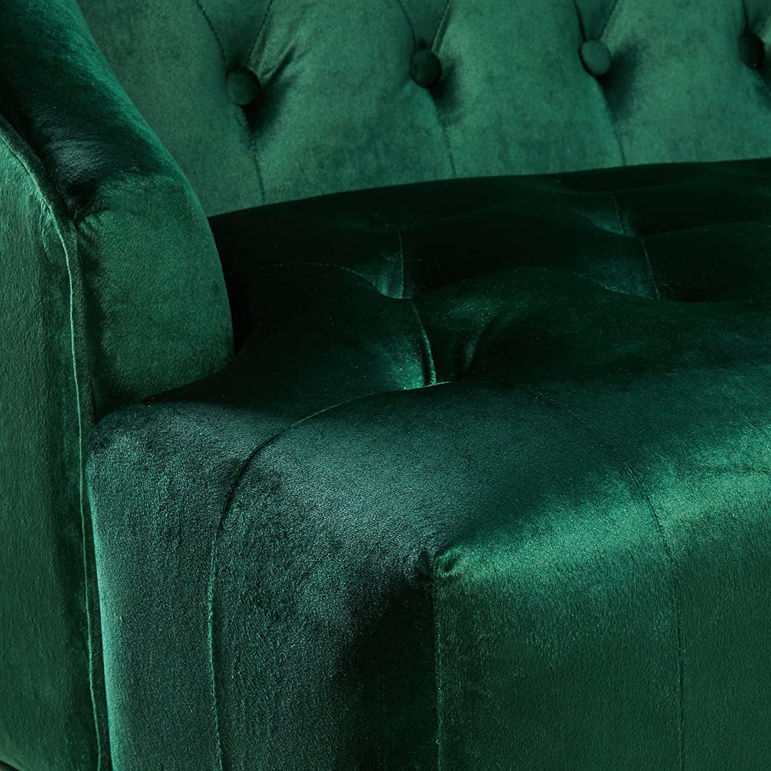 Leora Modern Glam Tufted Velvet Wingback Loveseat, Emerald / Dark Brown