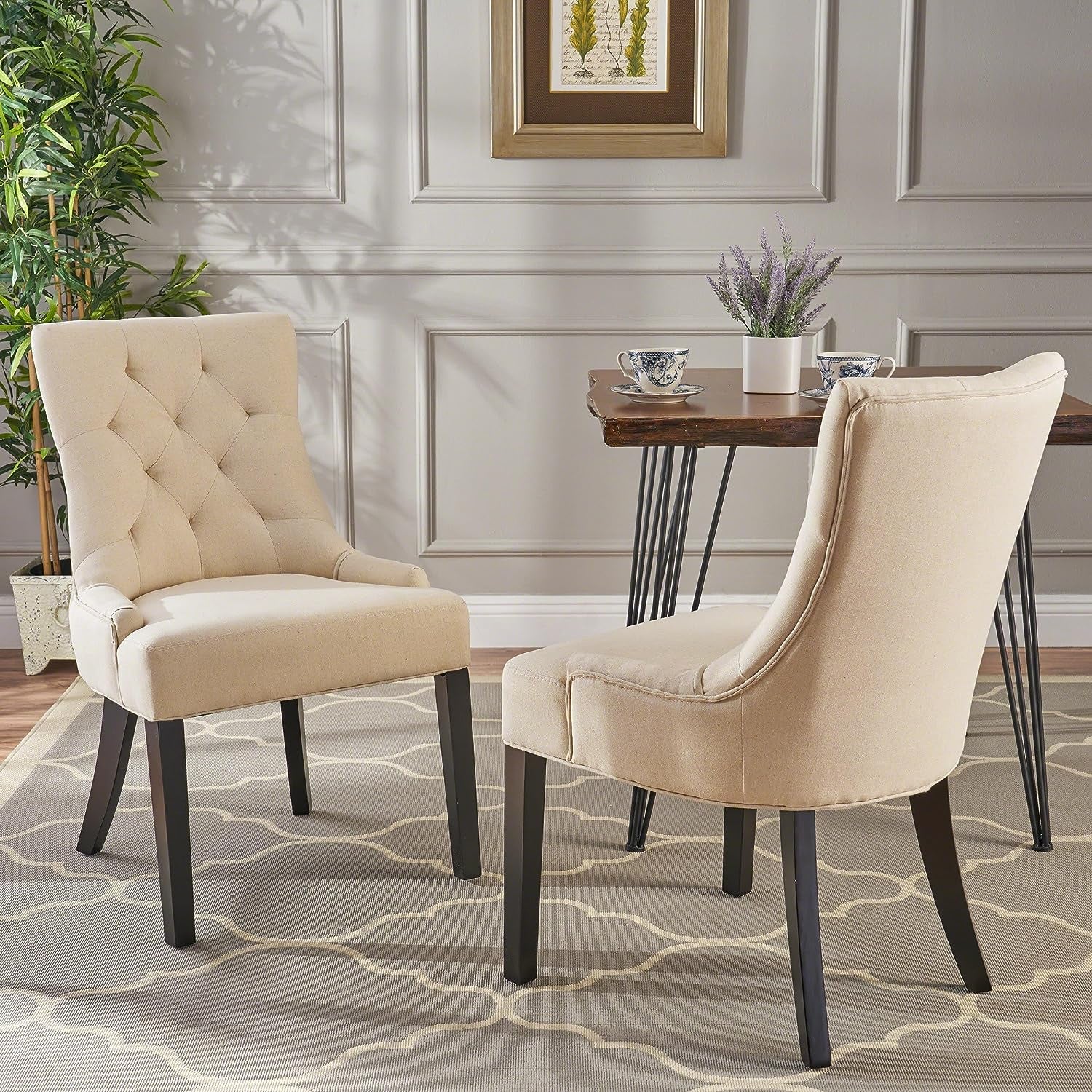 Hayden Tufted Fabric Dining / Accent Chairs, 2-Pcs Set, Beige