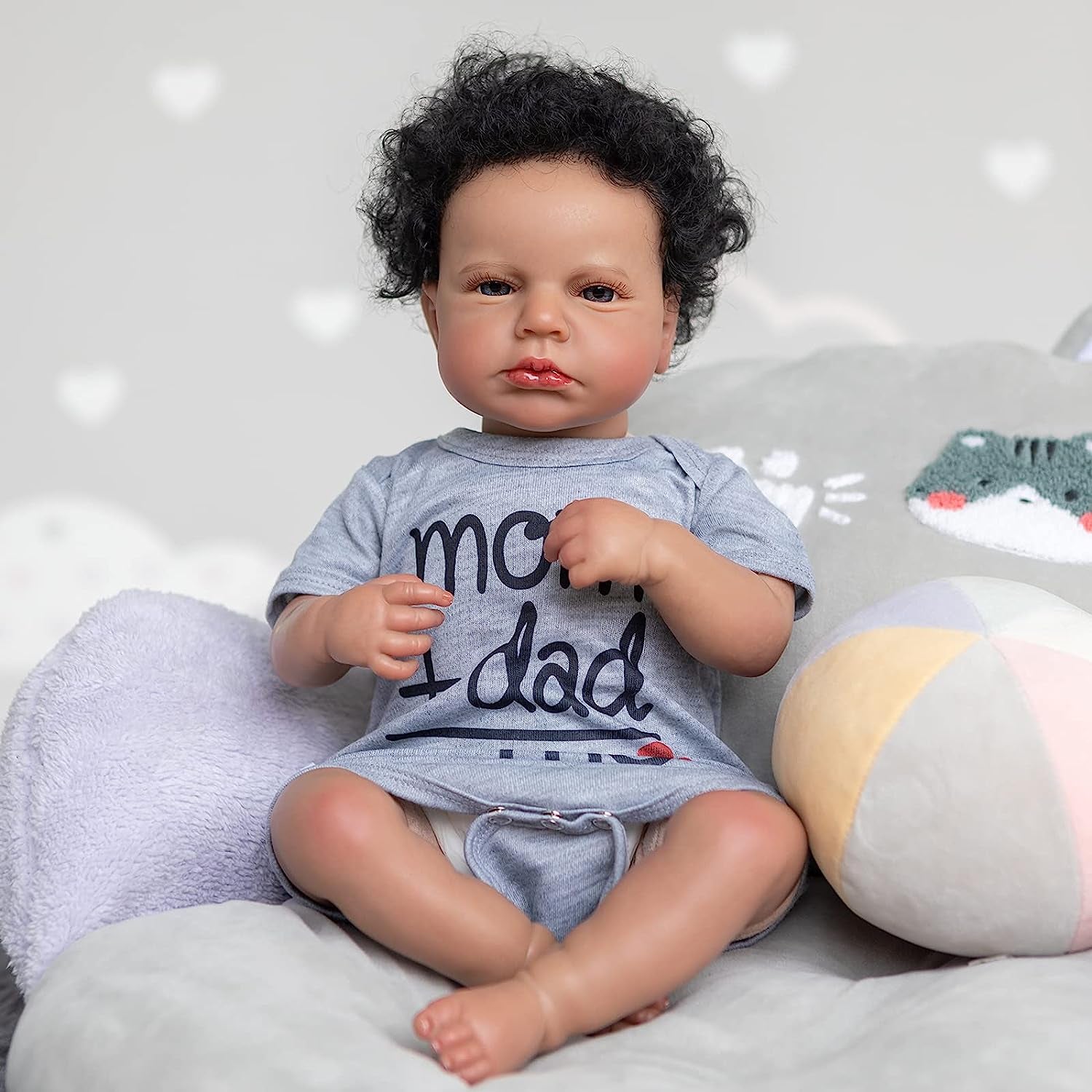 Reborn Baby Dolls 20 Inches Silicone Newborn Baby Curly Hair Toddlers Weighted Baby Doll Biracial Baby Boy Xmas Present Birthday Gift for Kids Age 3+ Therapy for Patients Anatomically Correct