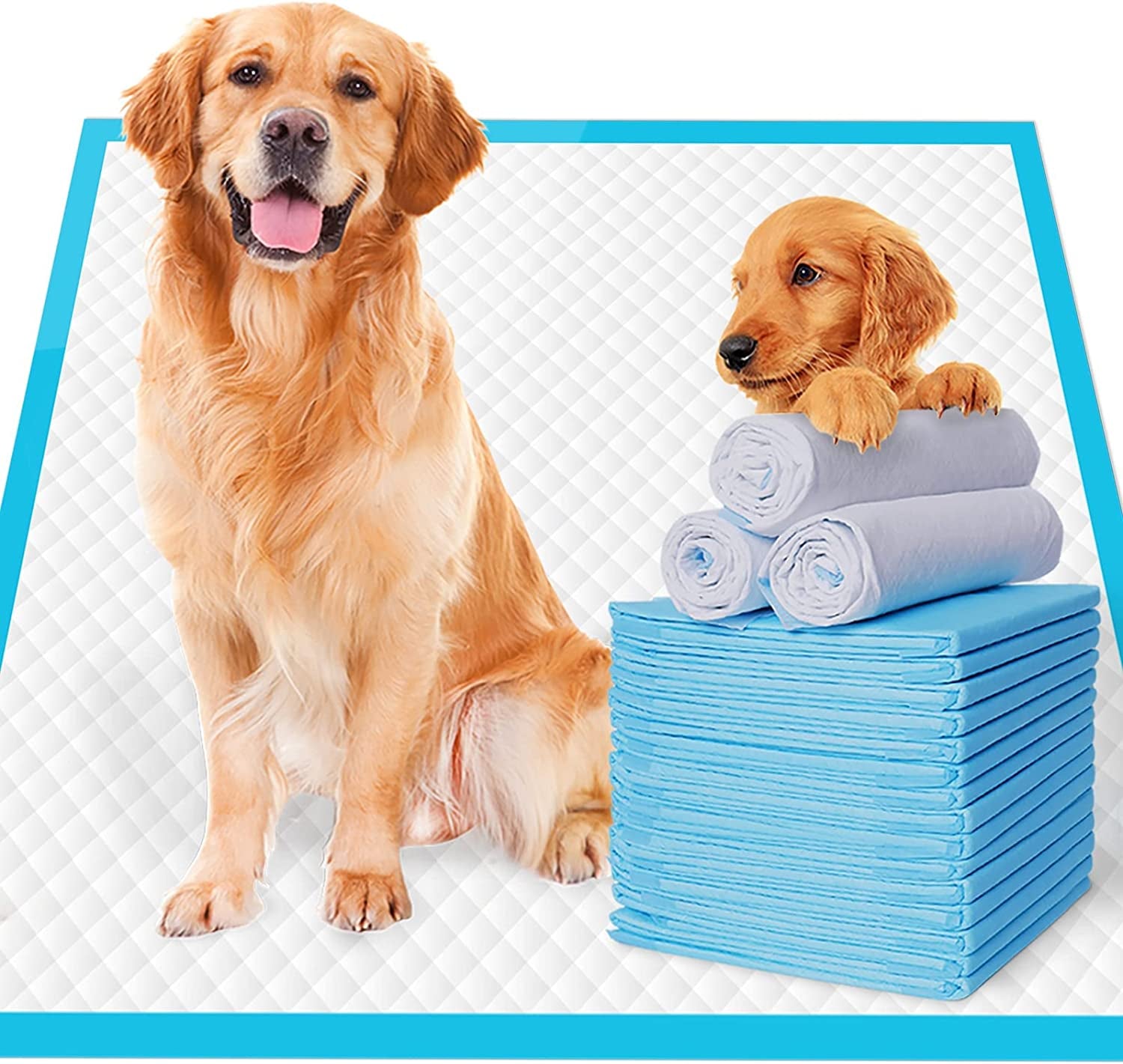 Extra Large Dog Pee Pads Puppy Pads XL, Thicker Design for Super Absorbent and Leak Proof Dog Pads, Disposable Potty Training Pads for Dogs, 28X34 Inches(120-Count, Blue)