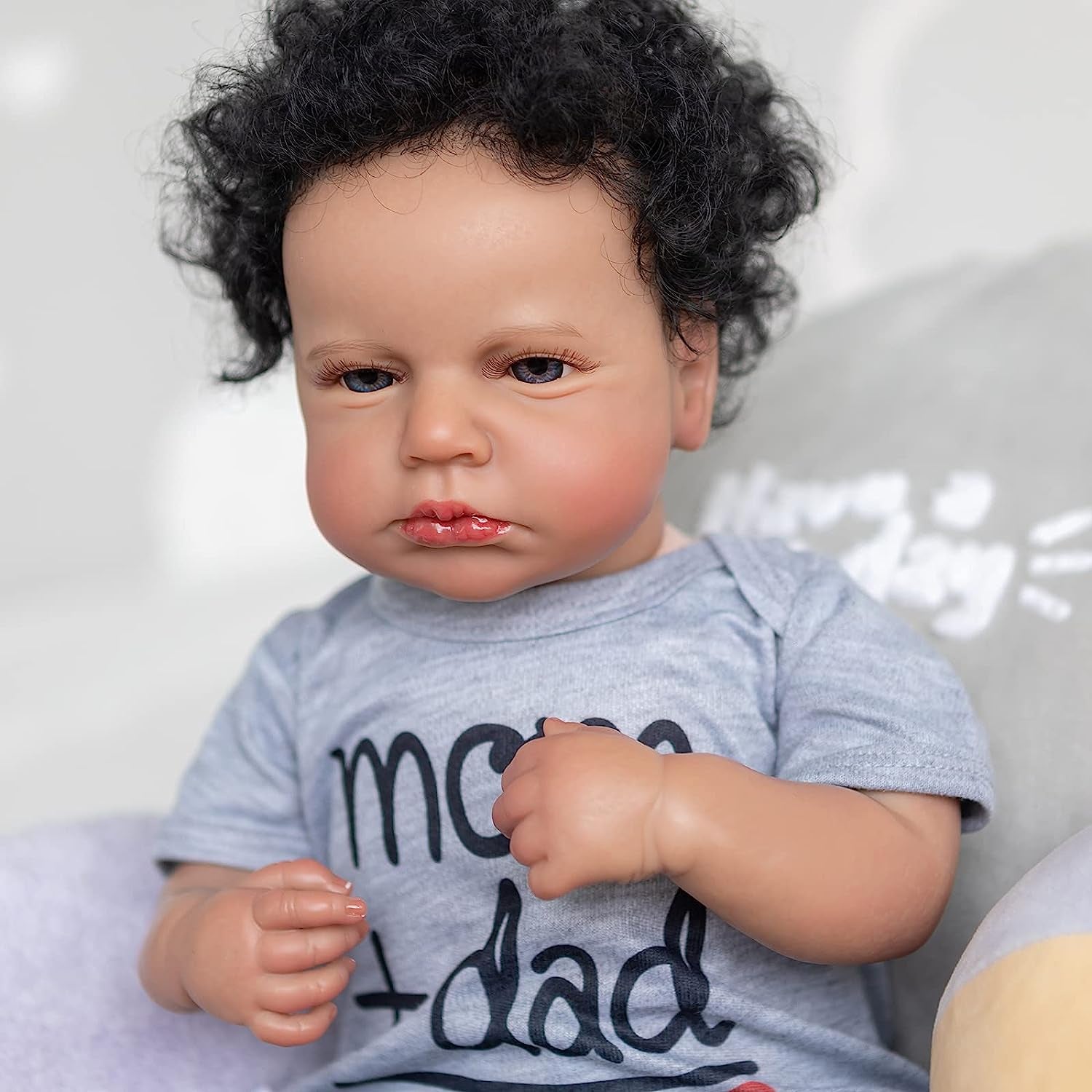 Reborn Baby Dolls 20 Inches Silicone Newborn Baby Curly Hair Toddlers Weighted Baby Doll Biracial Baby Boy Xmas Present Birthday Gift for Kids Age 3+ Therapy for Patients Anatomically Correct