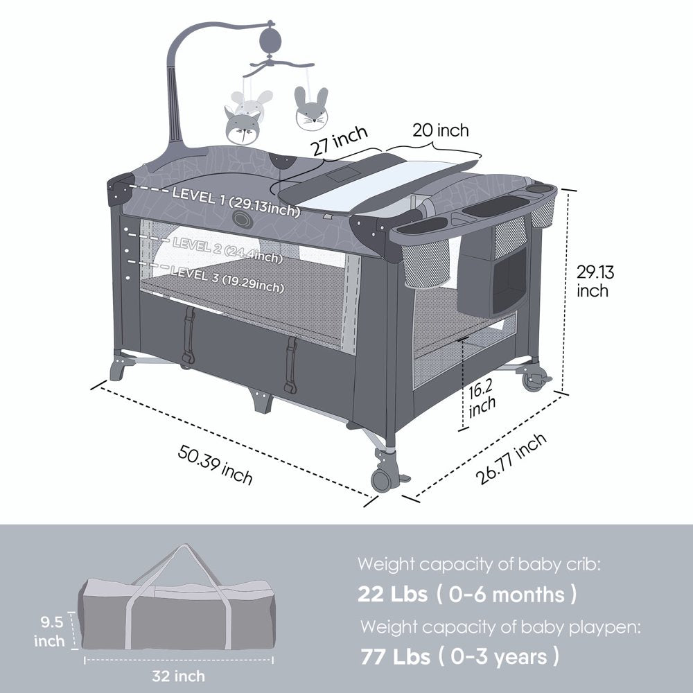 Unisex Infant Flat Bedside Sleeper Bassinet, Diaper Changing Table with Wheels and Floding Frame for 0-36 Mmonths Baby (Grey)