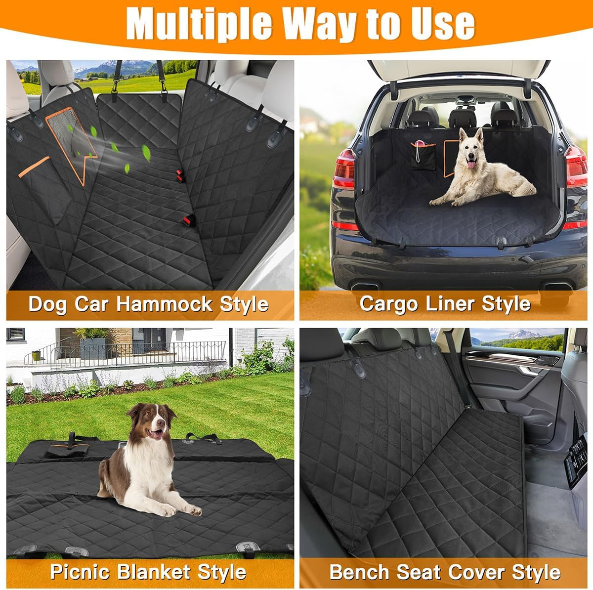 Dog Car Seat Cover for Back Seat, 100% Waterproof Dog Seat Cover with Mesh Window, Anti-Scratch Nonslip Durable Soft Pet Dog Car Hammock for Cars Trucks and SUV