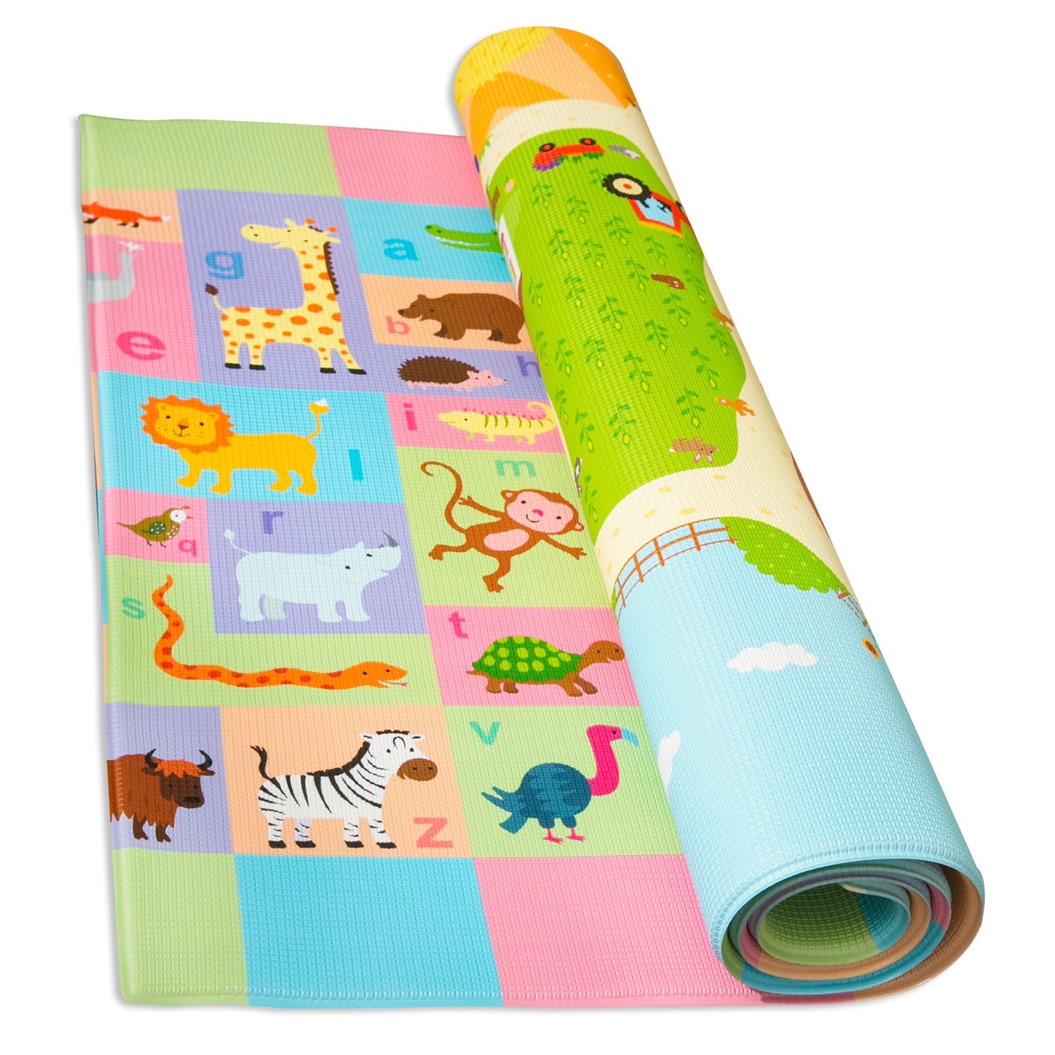 Play Mat - Playful Collection (Busy Farm, Medium) - Play Mat for Infants – Non-Toxic Baby Mat – Cushioned Baby Mat Waterproof Playmat – Reversible Double-Sided Kindergarten Mat